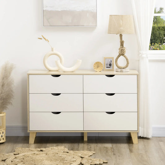 🤍 CÓMODA NORDIC WIDE 6C – 6 CAJONES BLANCO Y MADERA NATURAL 120 CM