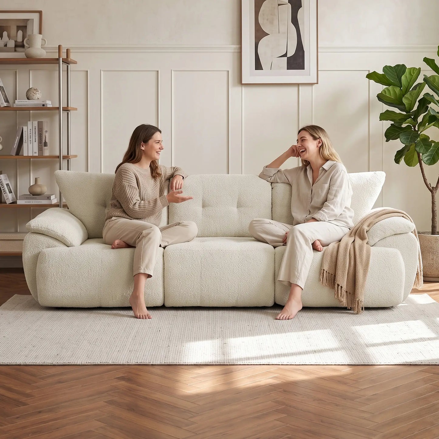🛋️ Sofá Modular de 3 Plazas en Chenilla – Blanco Crema | JAM MUEBLES