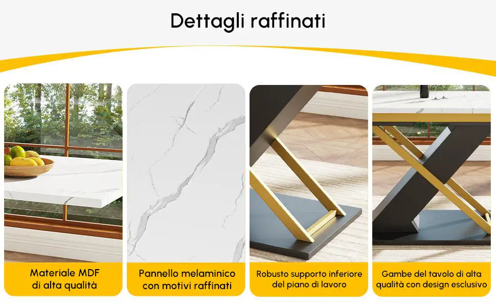 🍽️ Mesa de Comedor Extensible 120-160 cm con Patas Cruzadas – MDF Efecto Mármol – Blanco y Negro | JAM MUEBLES