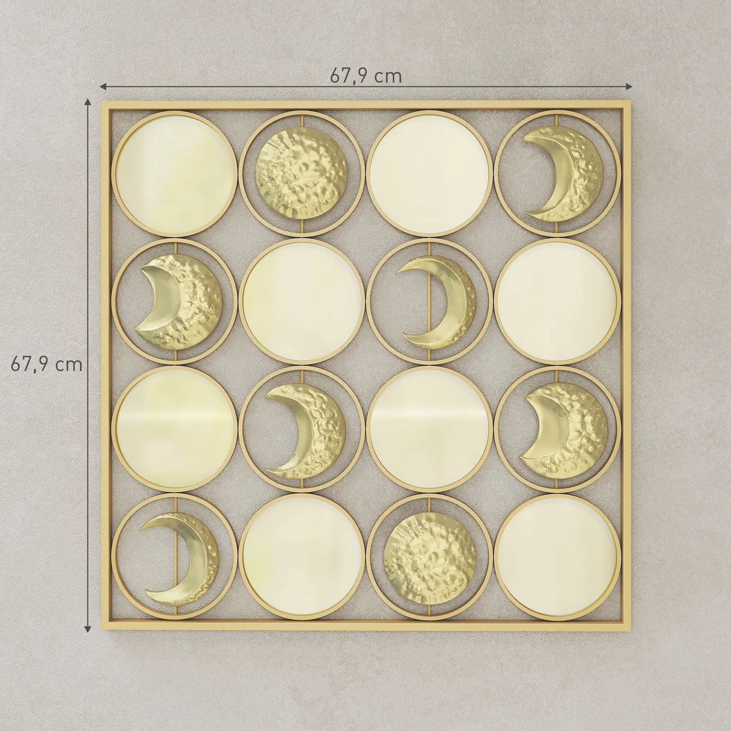🌙 CUADRO DECORATIVO DE METAL FASES LUNARES – DECORACIÓN DE PARED DORADA 67,9 × 67,9 CM