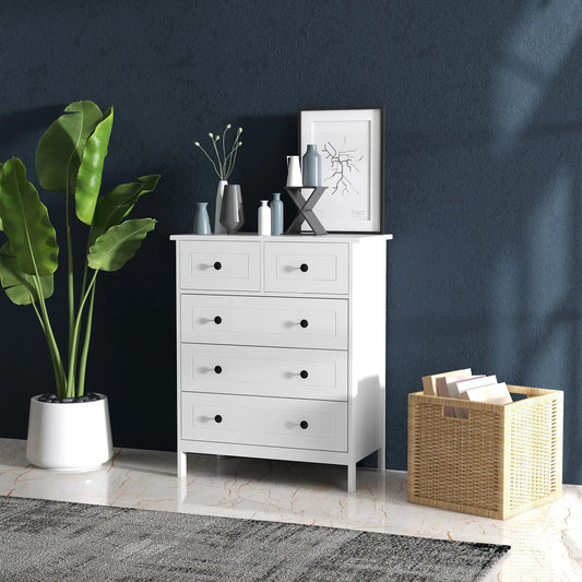 🤍 CÓMODA MODERN FIVE 5C – 5 CAJONES BLANCA CON POMOS NEGROS