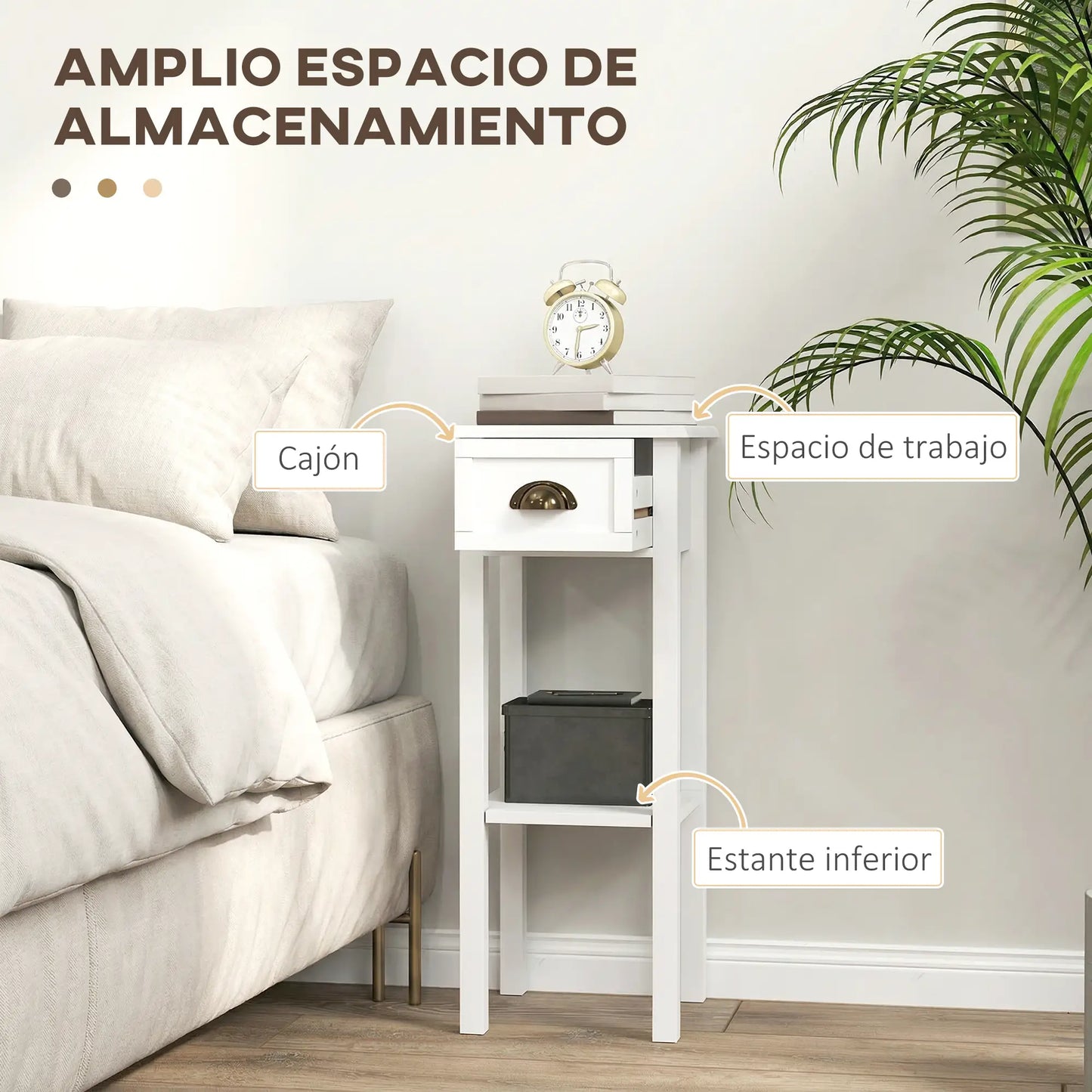 🤍 Pack 2 Mesas Auxiliares WHITE HOME – Con Cajón