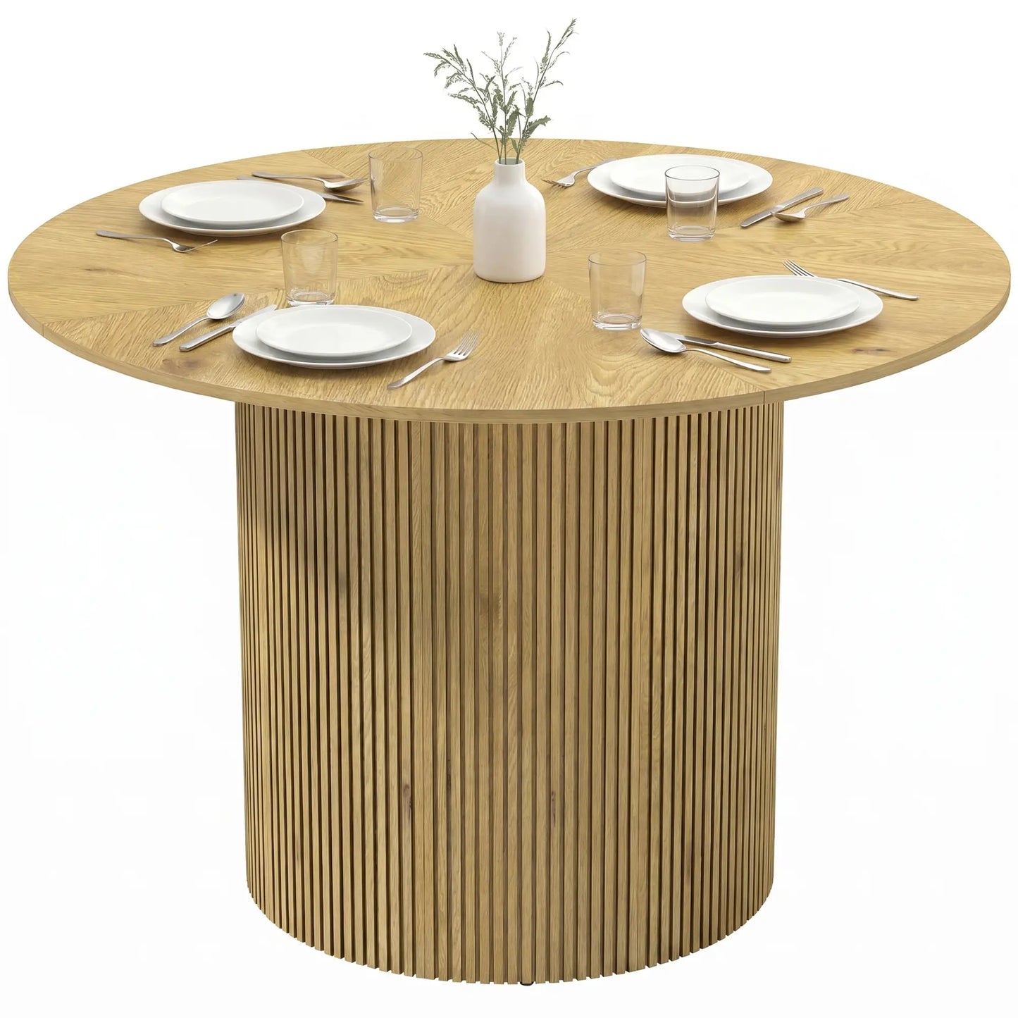 🪵 MESA DE COMEDOR REDONDA ROBLE 110 CM – DISEÑO MODERNO CON PEDESTAL ACANALADO