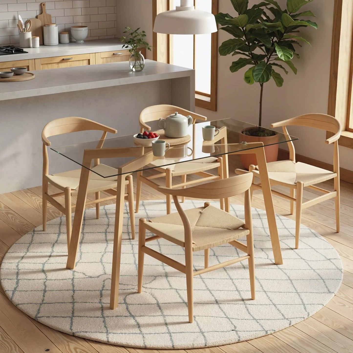 🍽️ Mesa de Comedor Rectangular de Cristal Templado para 6 Personas – 150 × 75 × 76 cm – Transparente / Madera Natural | JAM MUEBLES