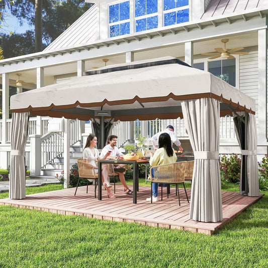 🌿 CENADOR DE JARDÍN “ARENAZZA” 4x3m – DOBLE TECHO, CORTINAS Y MOSQUITERA