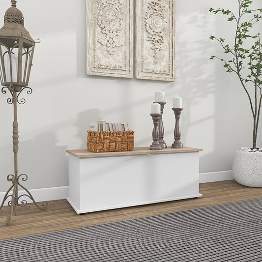 🧰 ARCÓN DE ALMACENAMIENTO 100 CM NATURAL Y BLANCO – BAÚL CON TAPA Y BANCO HASTA 120 KG