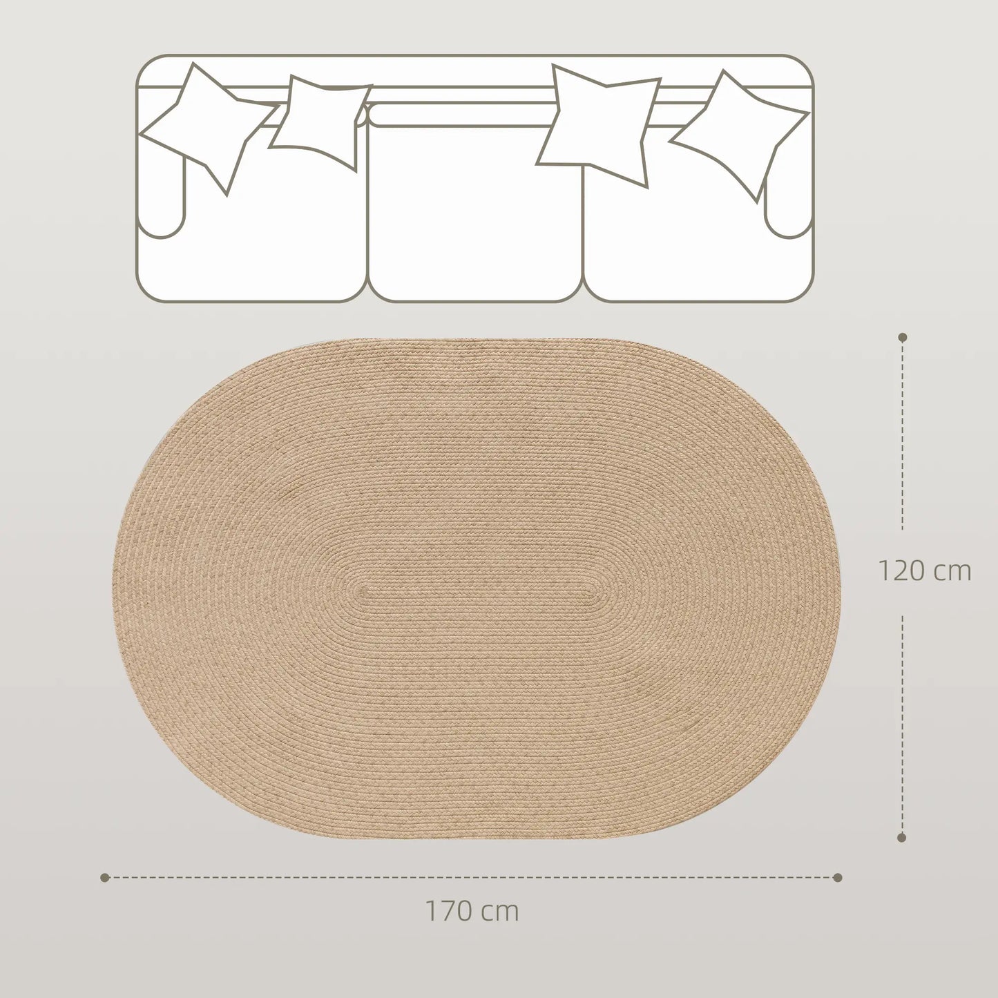 🏡 ALFOMBRA OVALADA LAVABLE 170 × 120 CM – ESTILO RÚSTICO, SUAVIDAD Y FÁCIL MANTENIMIENTO