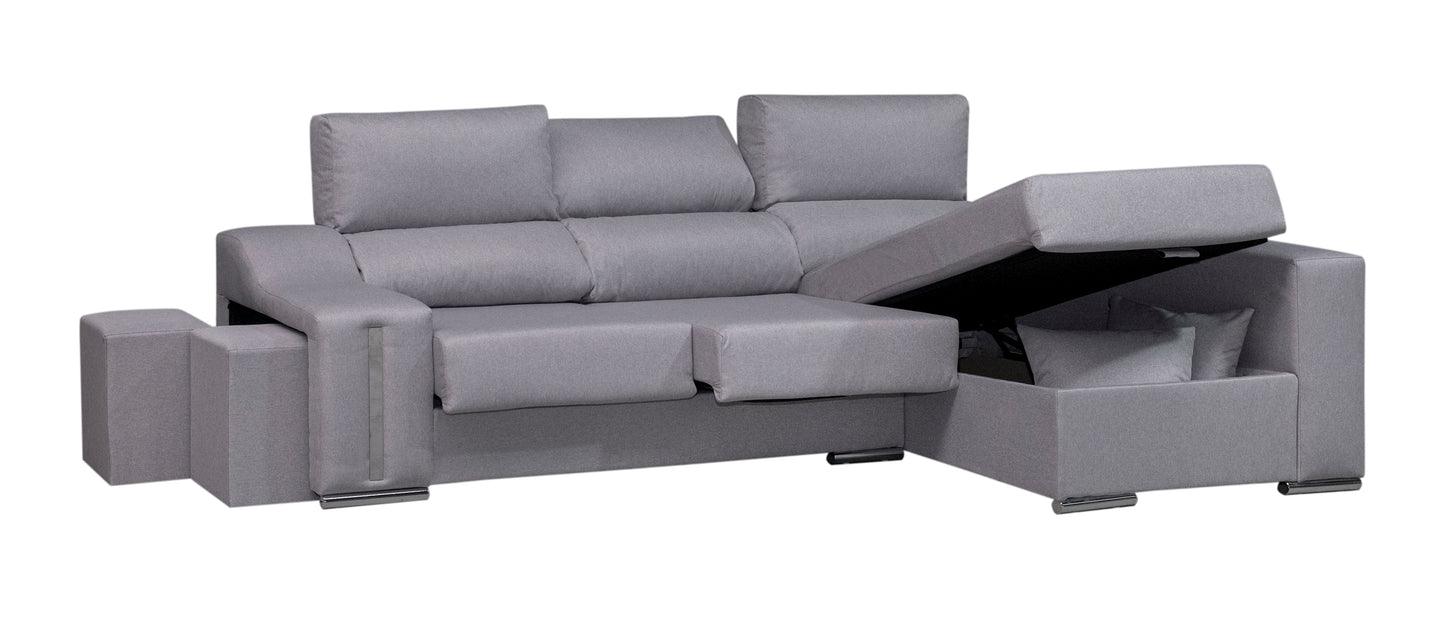 🛋️ CHAISE LONGUE “MODELO OSCAR” – ARCÓN, EXTRAÍBLE Y RECLINABLE CON PUFFS