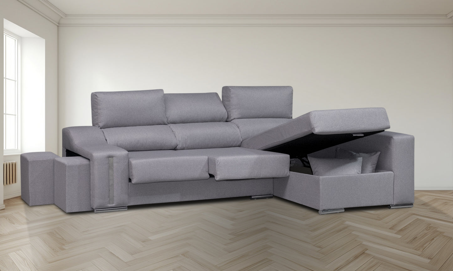 🛋️ CHAISE LONGUE “MODELO OSCAR” – ARCÓN, EXTRAÍBLE Y RECLINABLE CON PUFFS