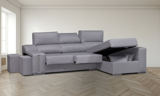 🛋️ CHAISE LONGUE “MODELO OSCAR” – ARCÓN, EXTRAÍBLE Y RECLINABLE CON PUFFS