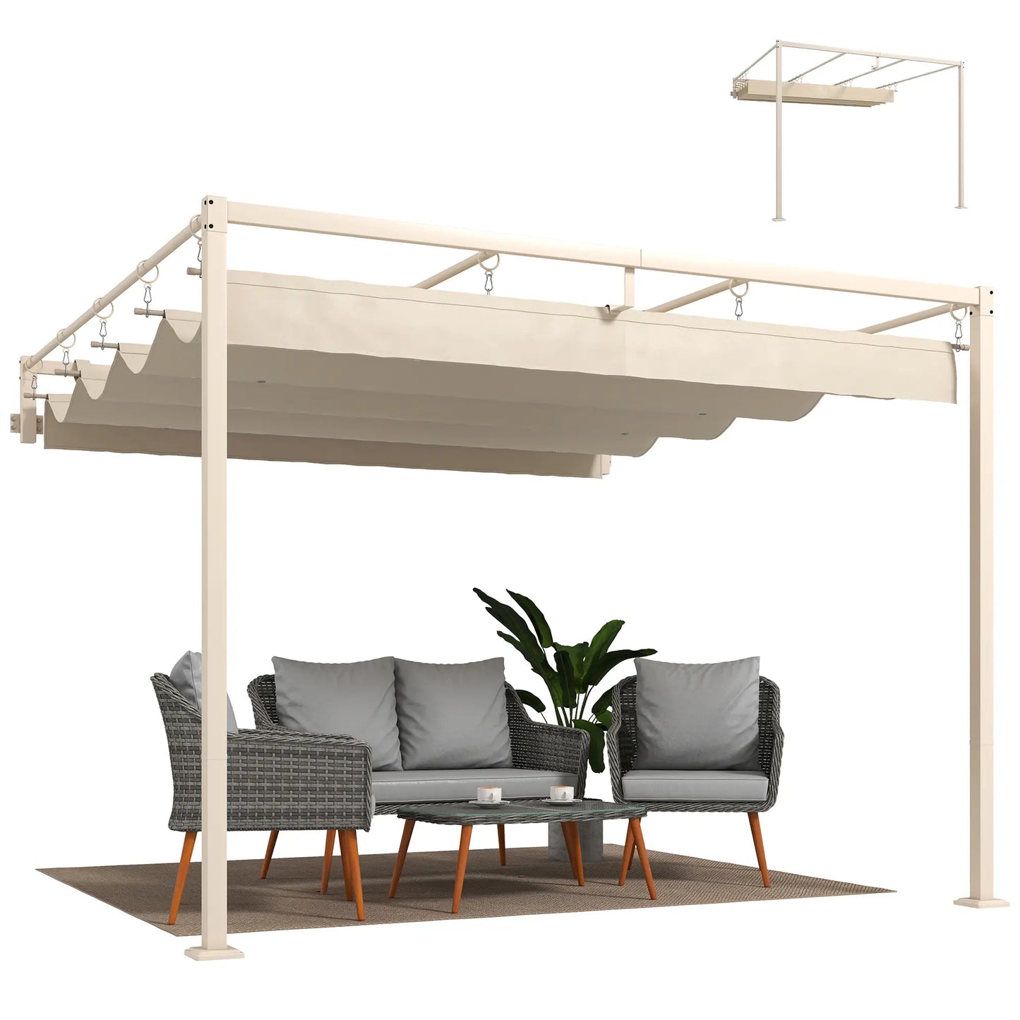 🌿 PÉRGOLA DE PARED “LUMINAIRE” 3x3m – TECHO RETRÁCTIL Y ESTILO ELEGANTE