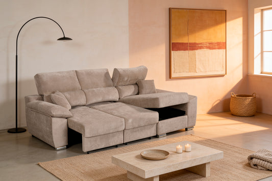 🛋️ CHAISE LONGUE CAMA PEDRO · EXTRAÍBLE · RECLINABLE · CON ARCÓN