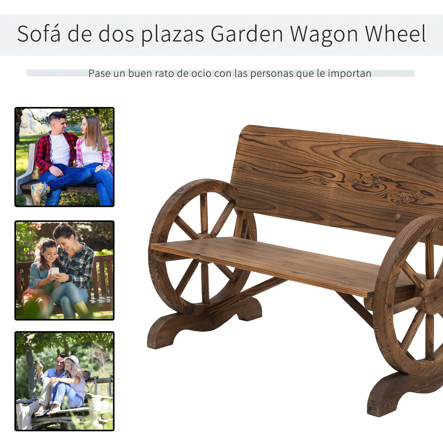 🌿 Banco de Jardín RUEDA RÚSTICA 2 Plazas