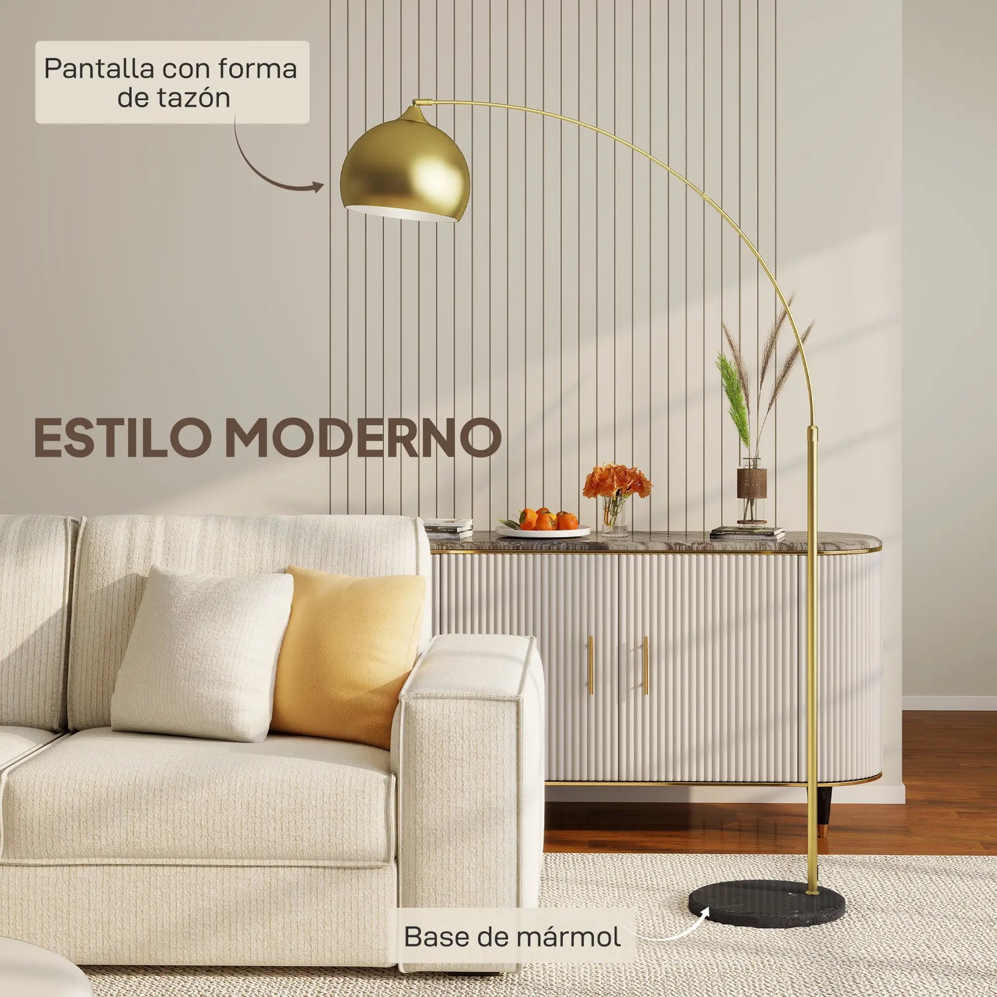 💡 Lámpara de Pie Arco Moderna Ajustable – Diseño Dorado con Base de Mármol y Portalámparas E27