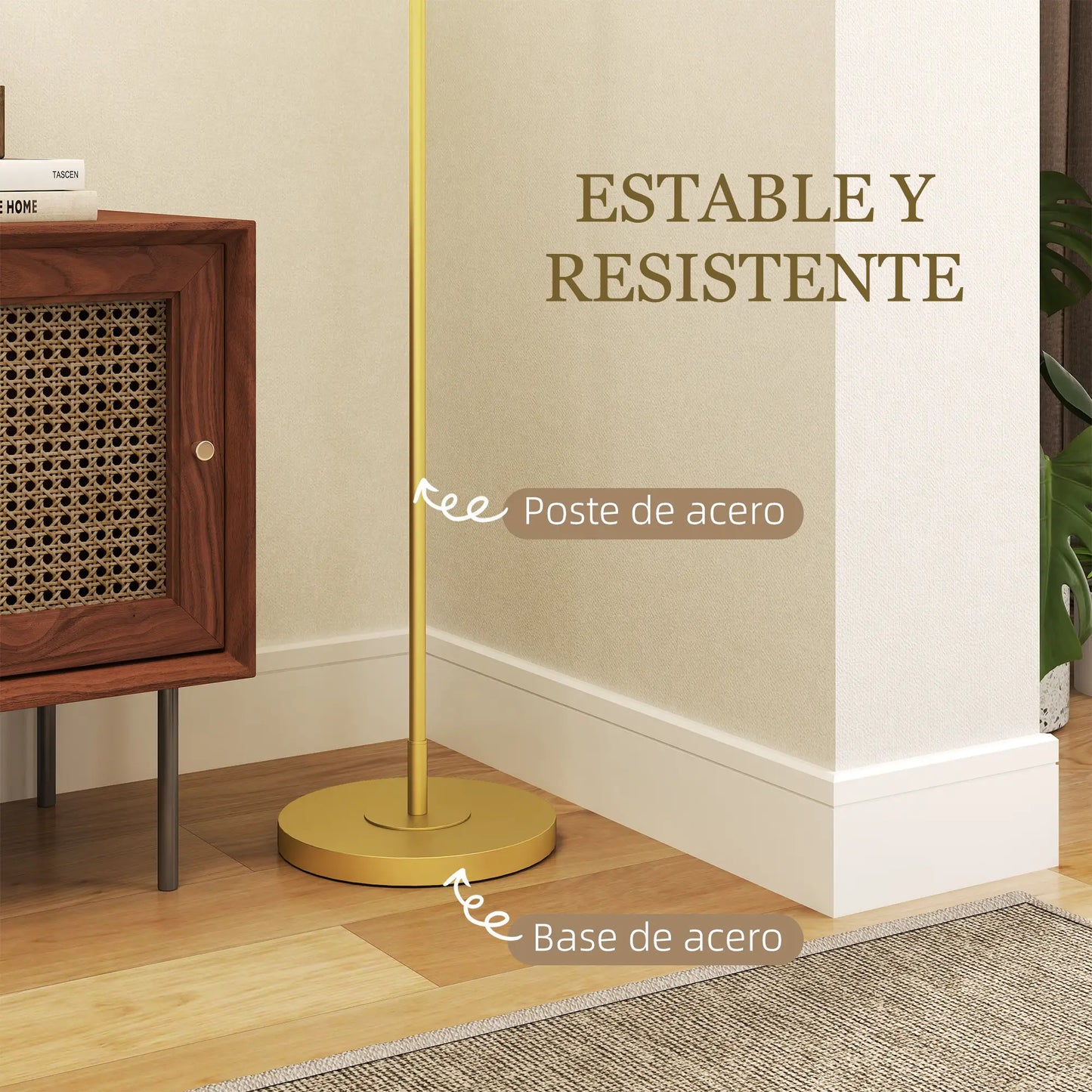 💡 Lámpara de Pie Moderna con Pantalla de Lino Sintético – Diseño Curvo Blanco y Dorado para Salón, Dormitorio y Oficina