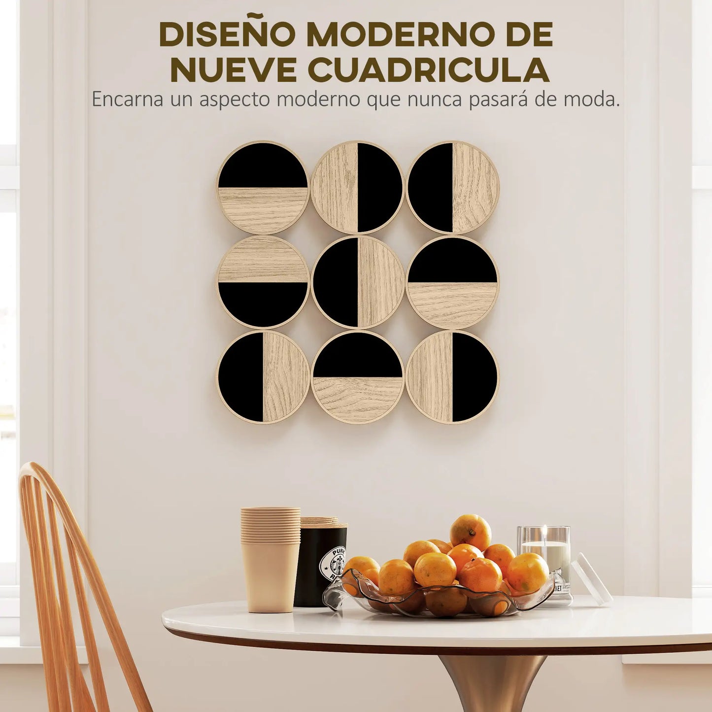 🖼️ CUADRO DECORATIVO DE PARED GEOMÉTRICO 3D 60 × 60 CM – DISEÑO MODERNO CON EFECTO MADERA, ESPEJO Y NEGRO