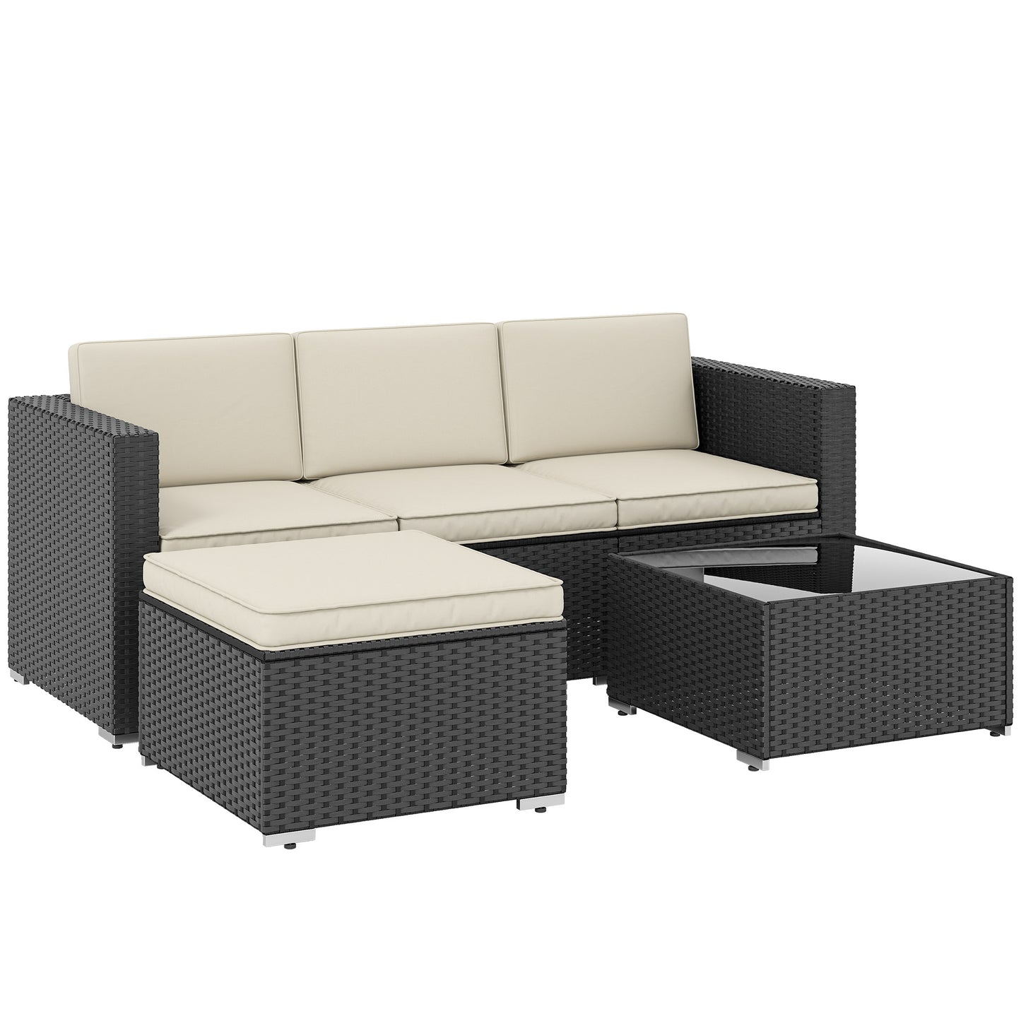 🌿 CONJUNTO DE JARDÍN BARATO 3 PIEZAS “NOIRZEN” – SOFÁ 3 PLAZAS + MESA + TABURETE