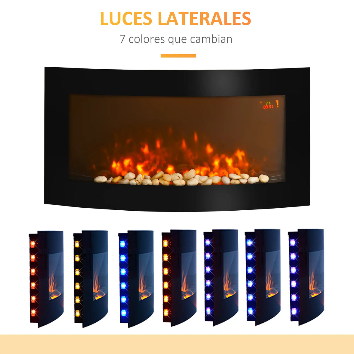 🔥 CHIMENEA ELÉCTRICA WALL FLAME 90 – DE PARED NEGRA CON LED MULTICOLOR Y MANDO A DISTANCIA