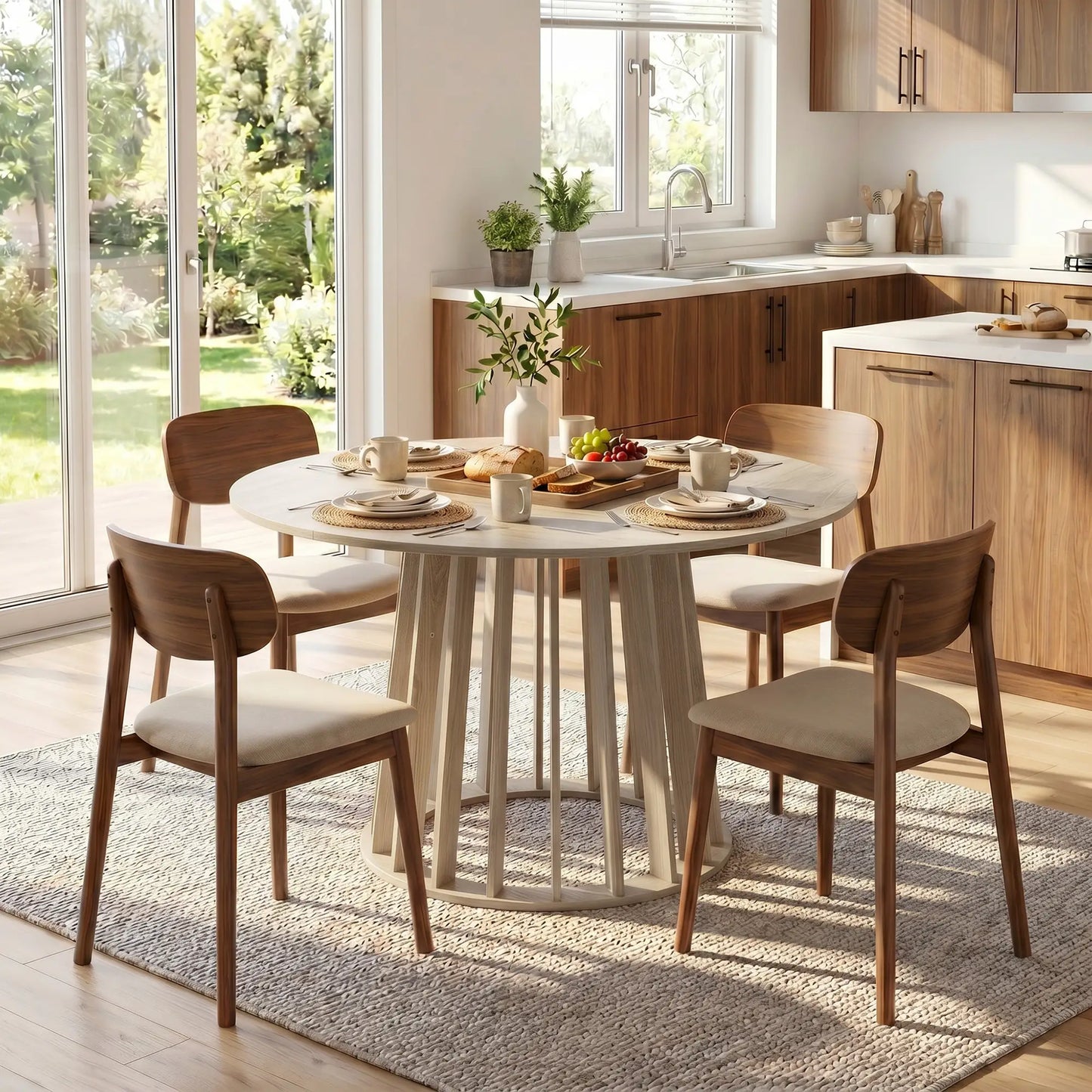 🍽️ Mesa de Comedor Redonda Ø120 cm para 4-6 Personas – Base de Listones – Madera Natural | JAM MUEBLES