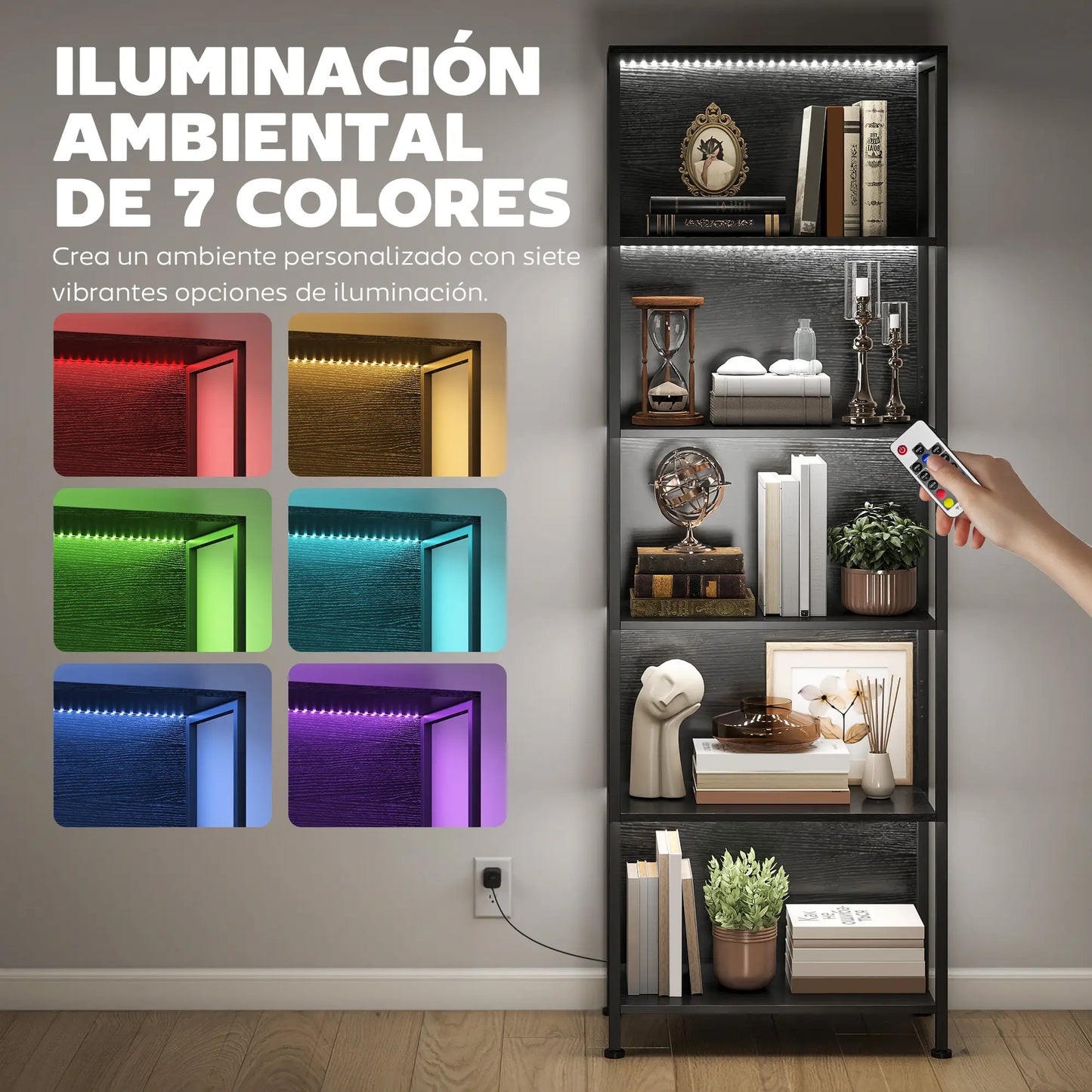 📚 Librería Industrial LUX LIGHT – 5 Estantes con Iluminación LED
