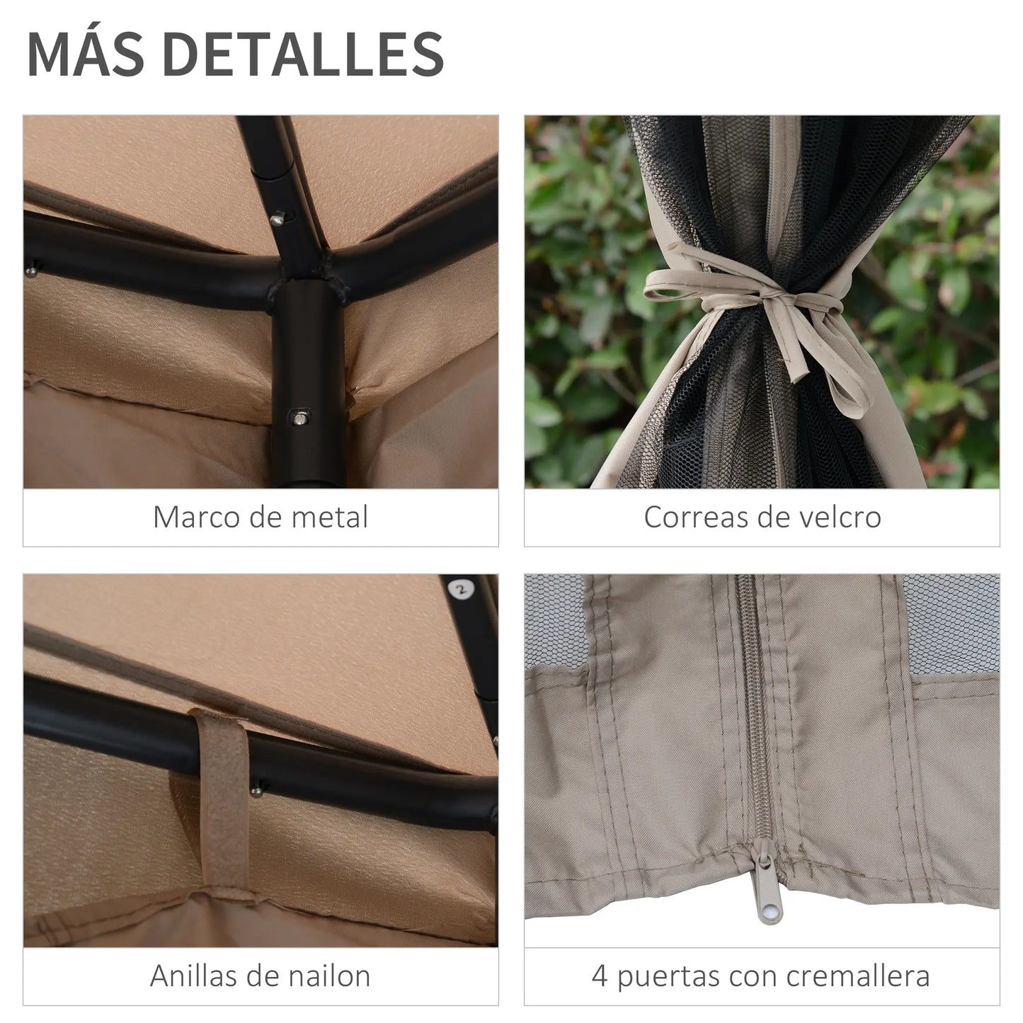 🌿 CENADOR DE JARDÍN “BRAVENTO” 3x3m – DOBLE TECHO Y MOSQUITERAS COMPLETAS