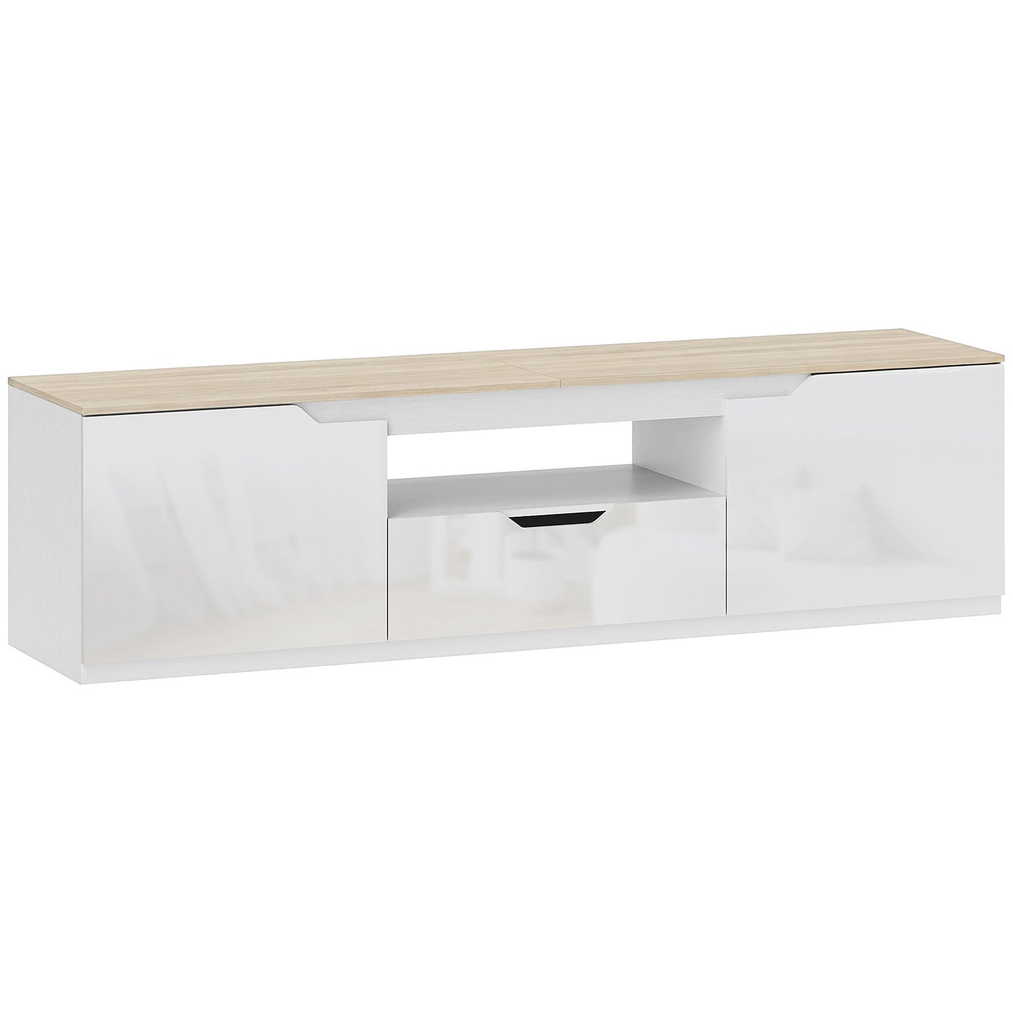 📺 MUEBLE TV “GLOSS 160” – ALTO BRILLO · 2 PUERTAS + CAJÓN + HUECO ABIERTO · HASTA 65"