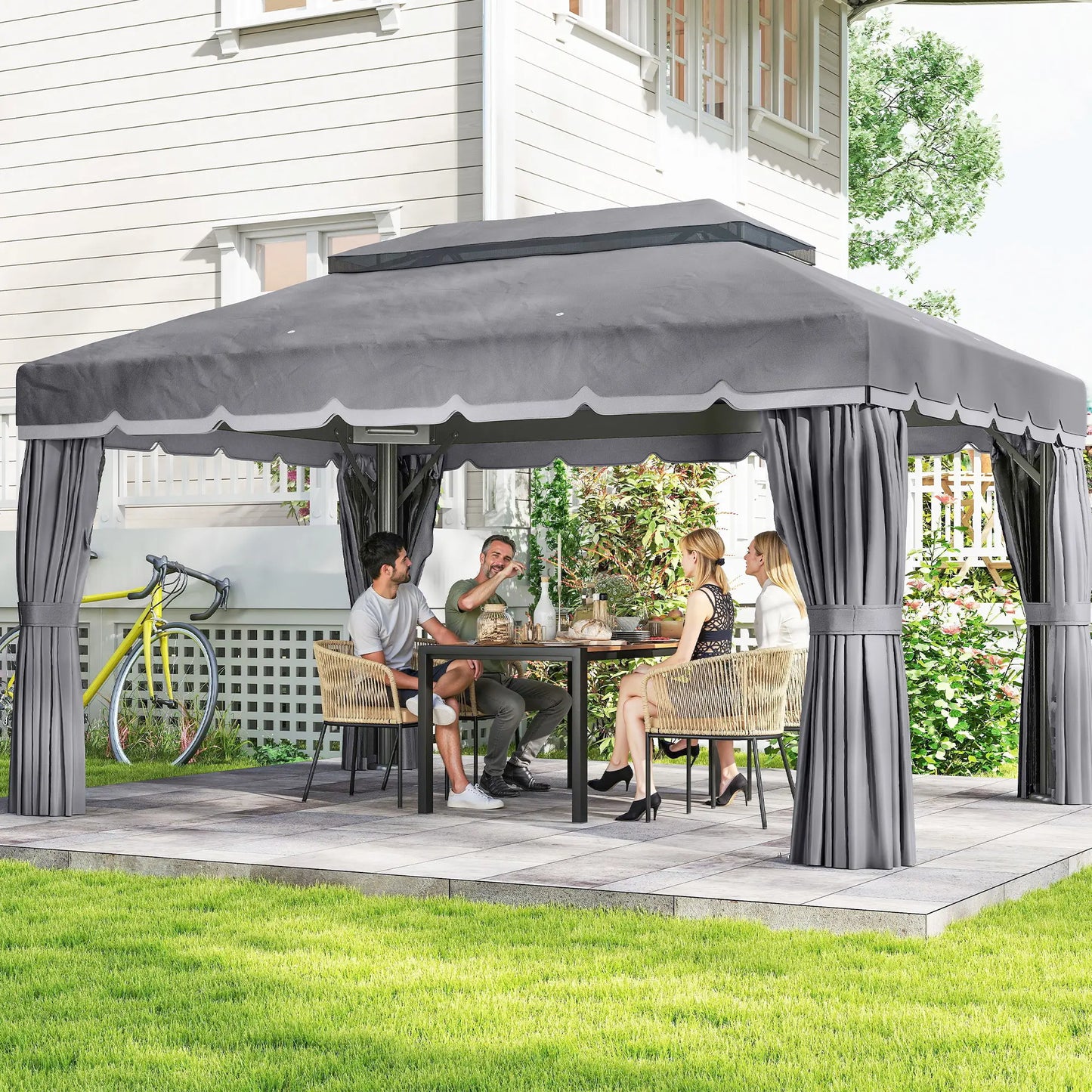 🌿 CENADOR DE JARDÍN “BRISALUX” 4x3m – DOBLE TECHO, CORTINAS Y MOSQUITERA
