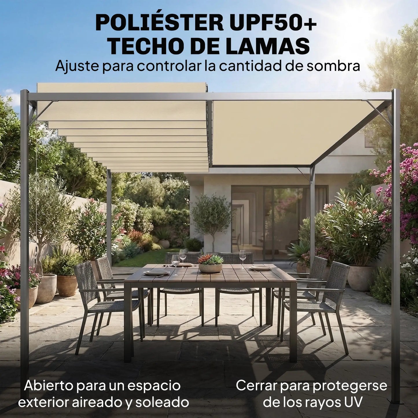🌿 Pérgola VENTO 3x4 m Techo Ajustable Crema