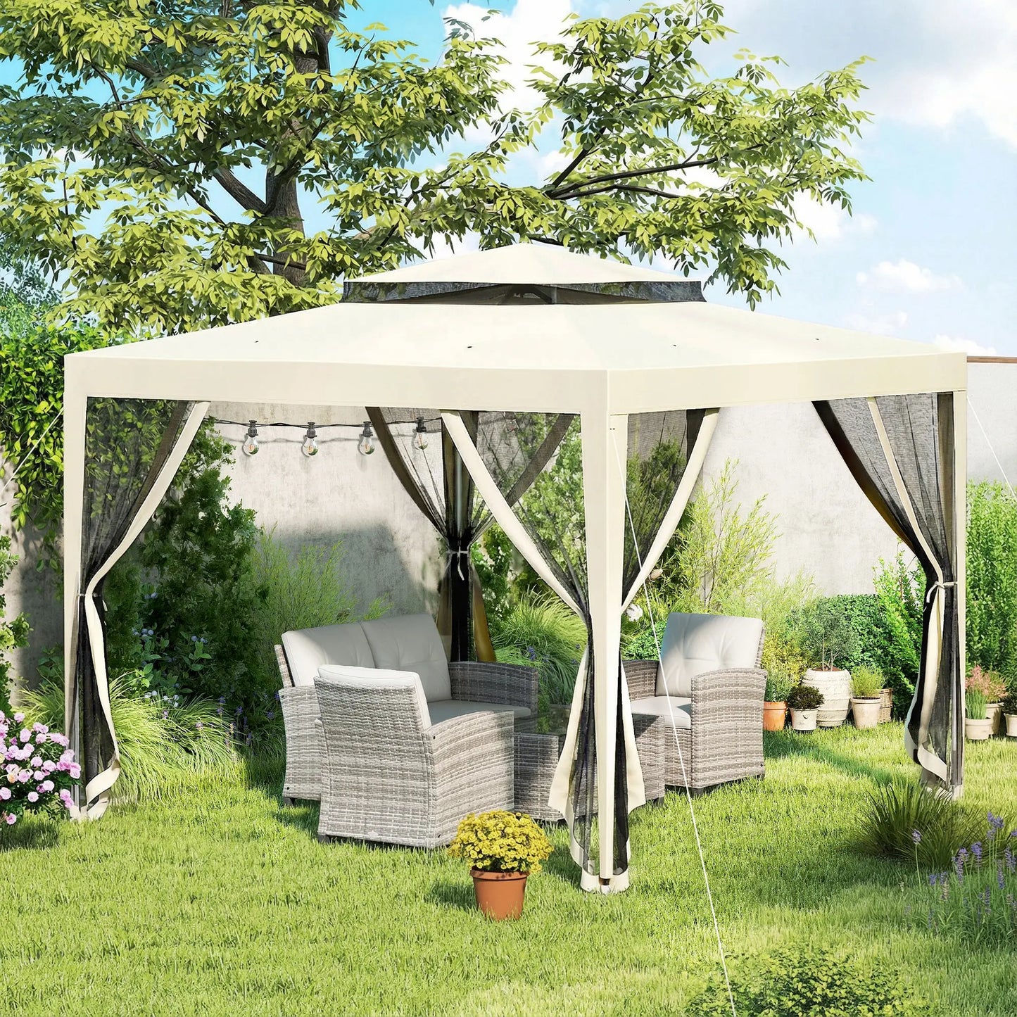 ⛺ CARPA DE JARDÍN “BREEZARA” 3x3m – DOBLE TECHO Y MOSQUITERAS COMPLETAS