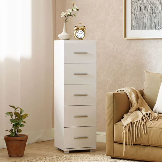 🤍 CÓMODA SLIM FIVE 5C – CAJONERA ESTRECHA BLANCA DE 5 CAJONES