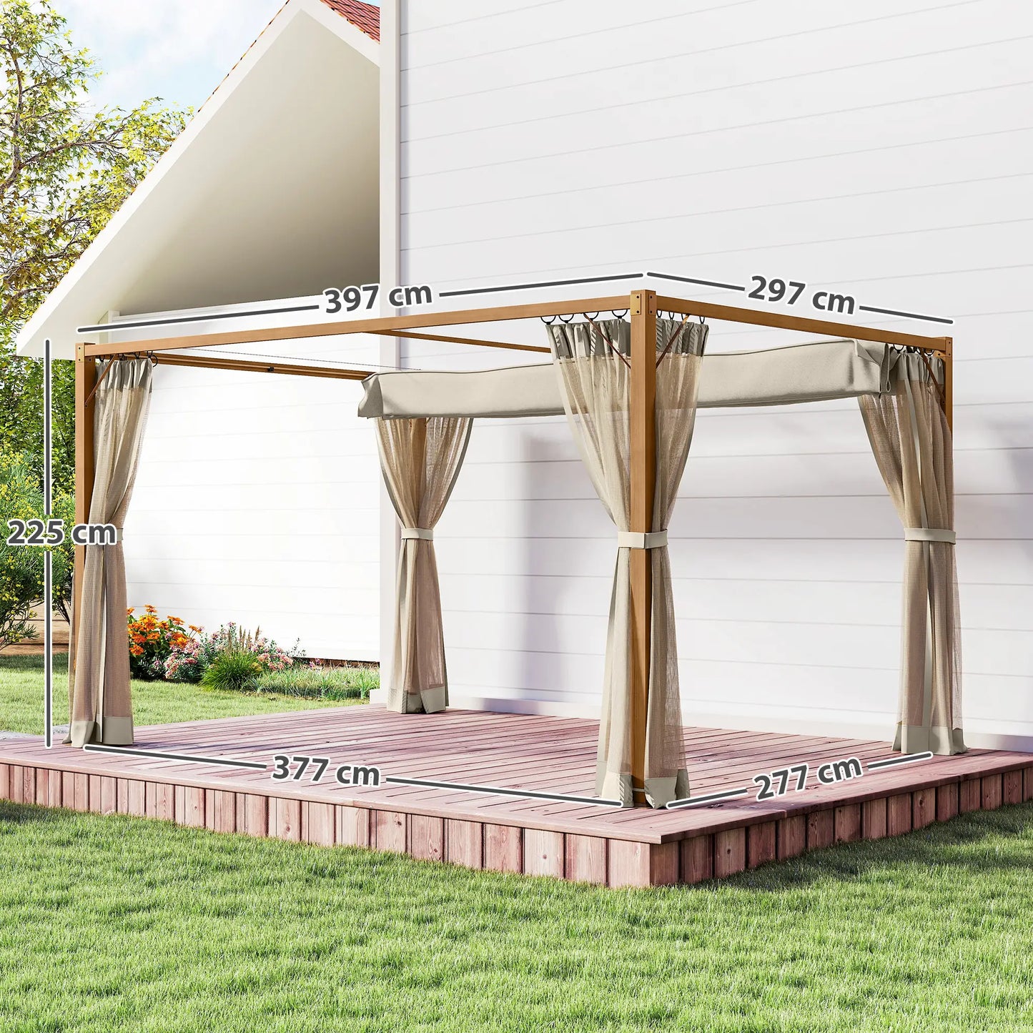 🌿 PÉRGOLA DE JARDÍN “NATURSHADE” 4x3m – RETRÁCTIL CON MOSQUITERAS Y EFECTO MADERA