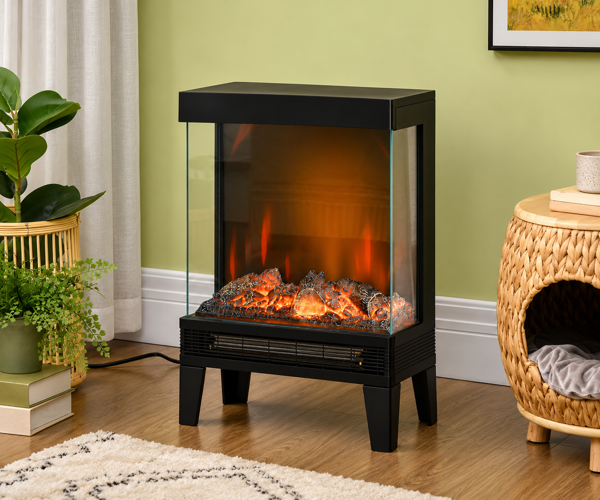 🔥 CHIMENEA ELÉCTRICA VISTA FLAME 180 – PORTÁTIL NEGRA CON LLAMA LED 180° Y CALEFACCIÓN 2000 W