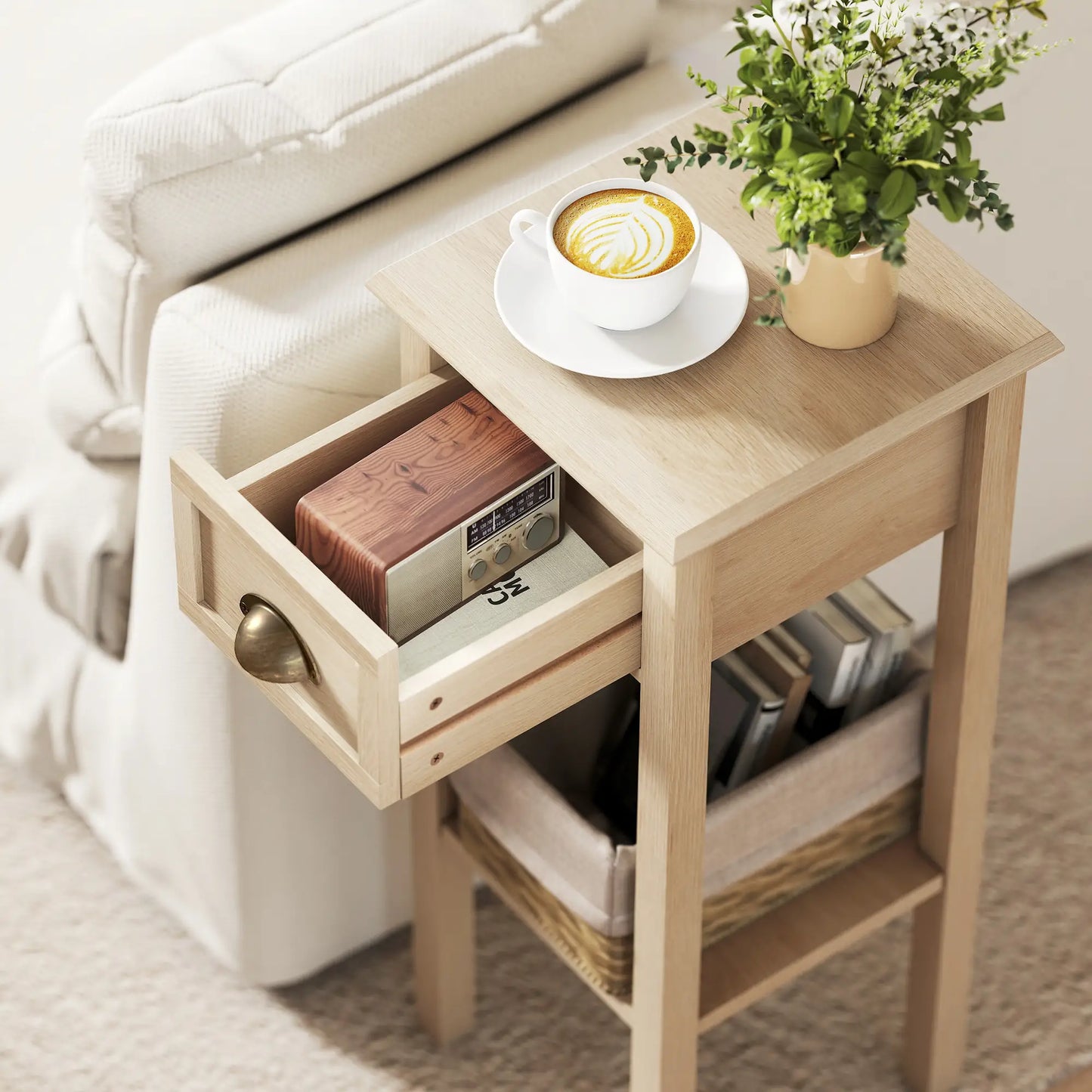 🪵 Mesa Auxiliar Rústica NATURAL HOME – 1 Cajón
