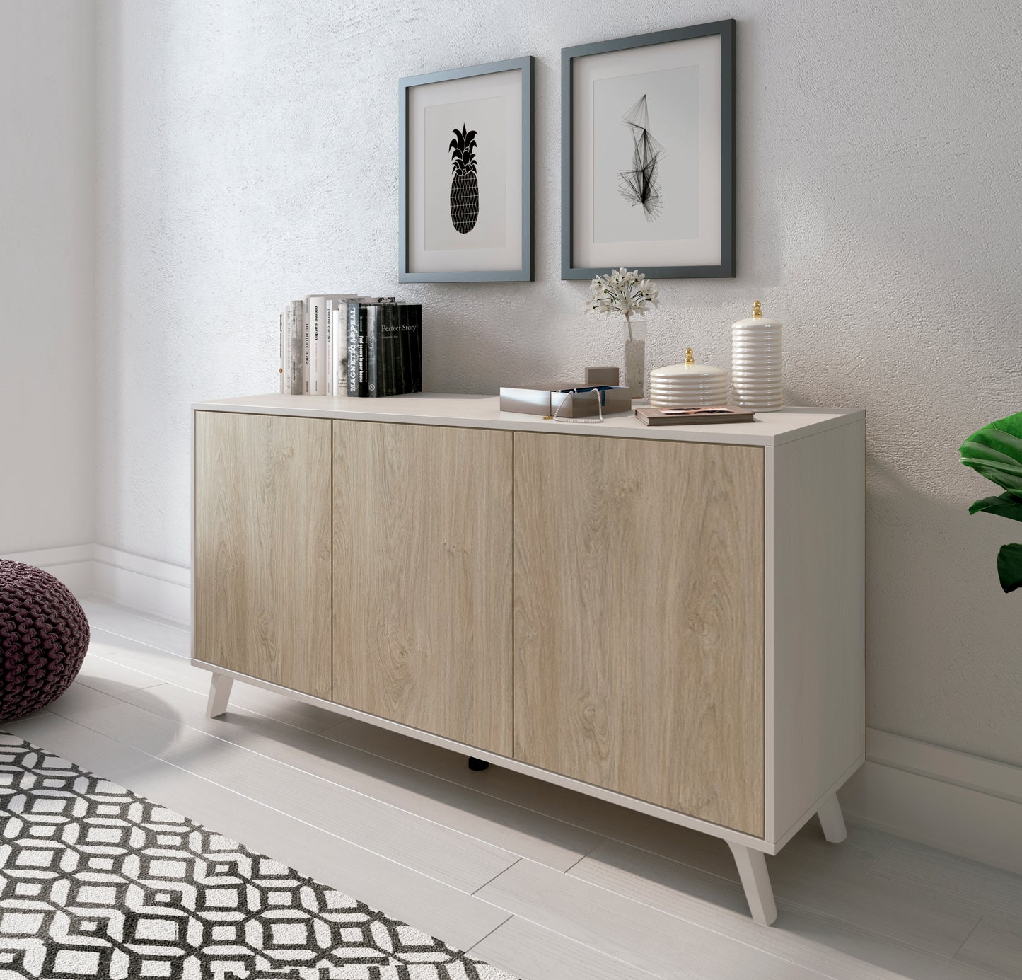 🗄 APARADOR NÓRDICO SOTO 3 PUERTAS – DISEÑO ESCANDINAVO Y GRAN CAPACIDAD