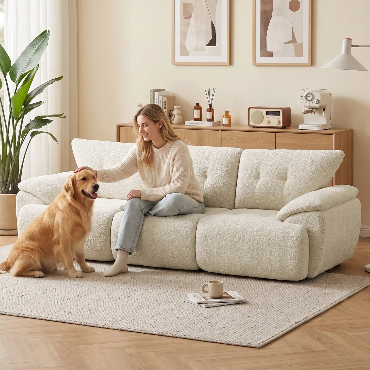 🛋️ Sofá Modular de 3 Plazas en Chenilla – Blanco Crema | JAM MUEBLES