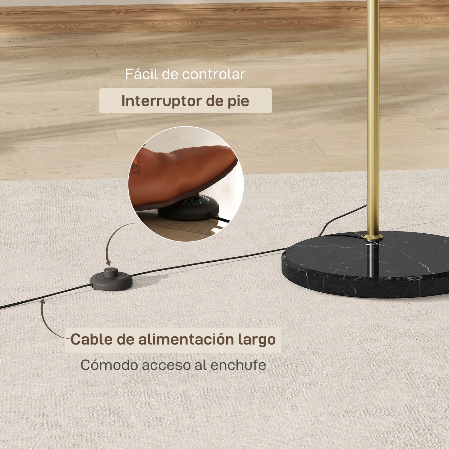 💡 Lámpara de Pie Arco Moderna Ajustable – Diseño Dorado con Base de Mármol y Portalámparas E27
