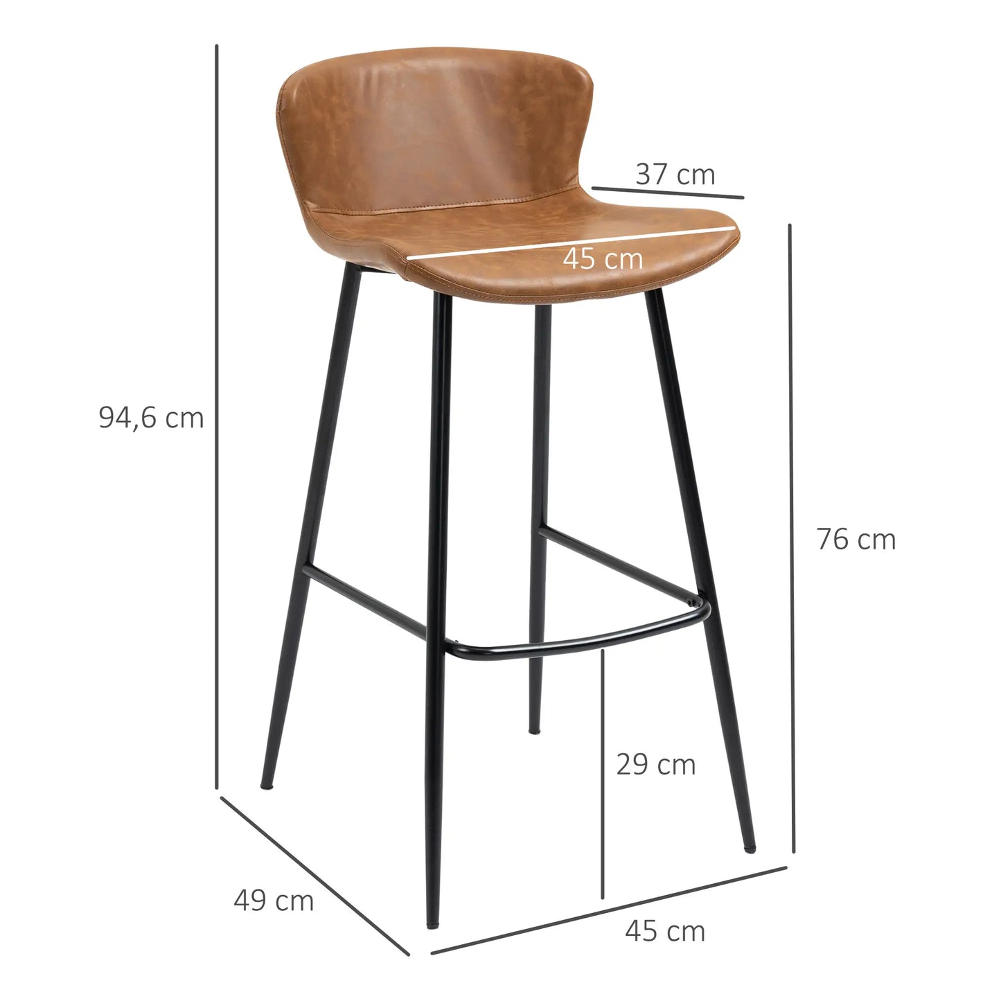 🪑 Conjunto de 2 Taburetes Altos de Cocina Vintage Tapizados en PU Marrón – Con Respaldo, Reposapiés y Estructura de Acero