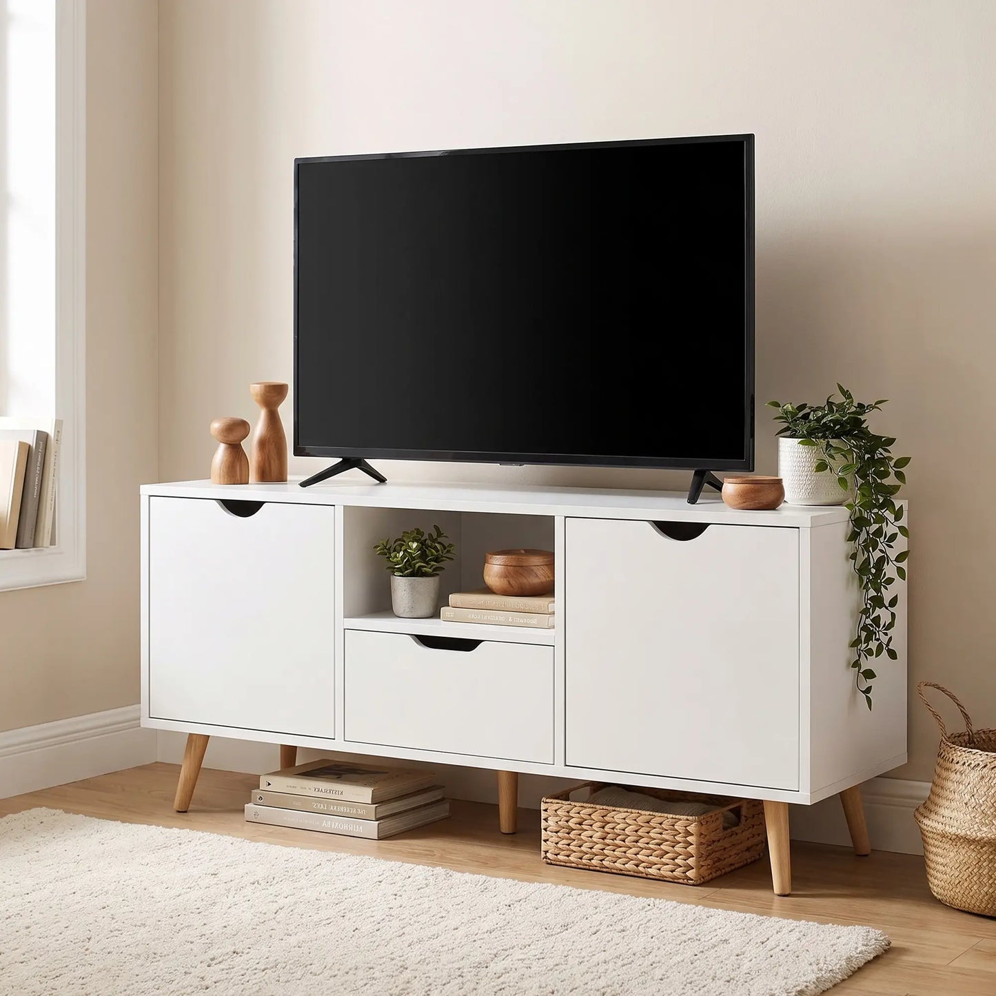 📺 MUEBLE TV “NORDIC BOX 110” – 2 PUERTAS + CAJÓN + HUECO ABIERTO · HASTA 50" · 2 COLORES