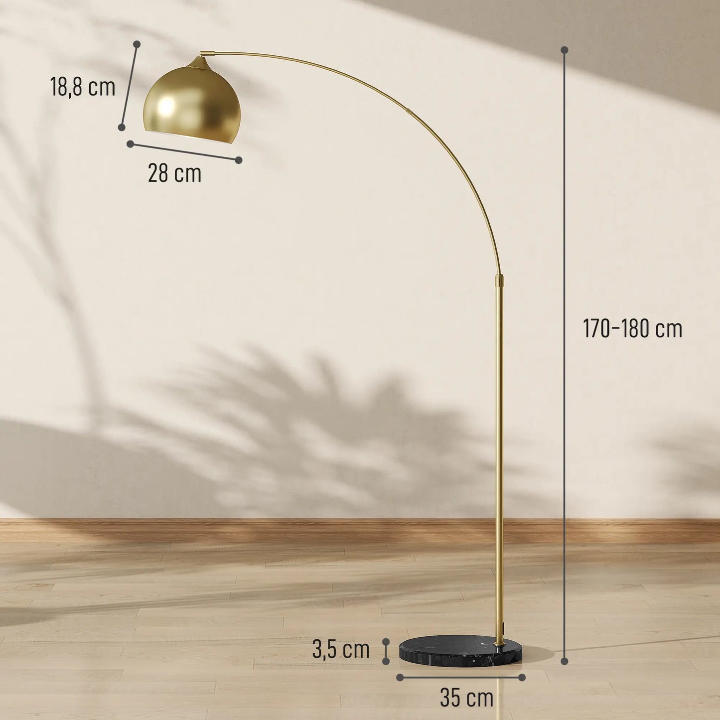 💡 Lámpara de Pie Arco Moderna Ajustable – Diseño Dorado con Base de Mármol y Portalámparas E27