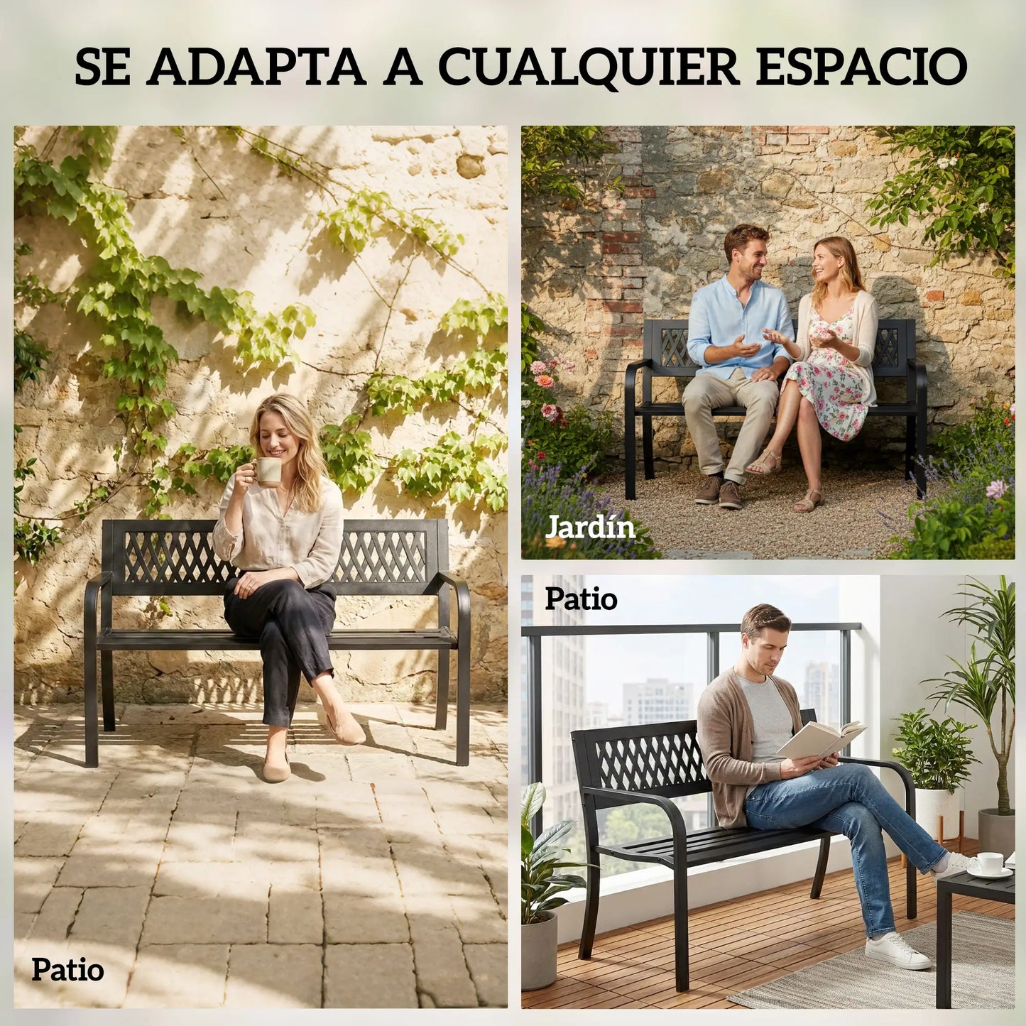 🌿 Banco de Jardín Modelo Modern Air 2 Plazas Acero Negro Minimalista