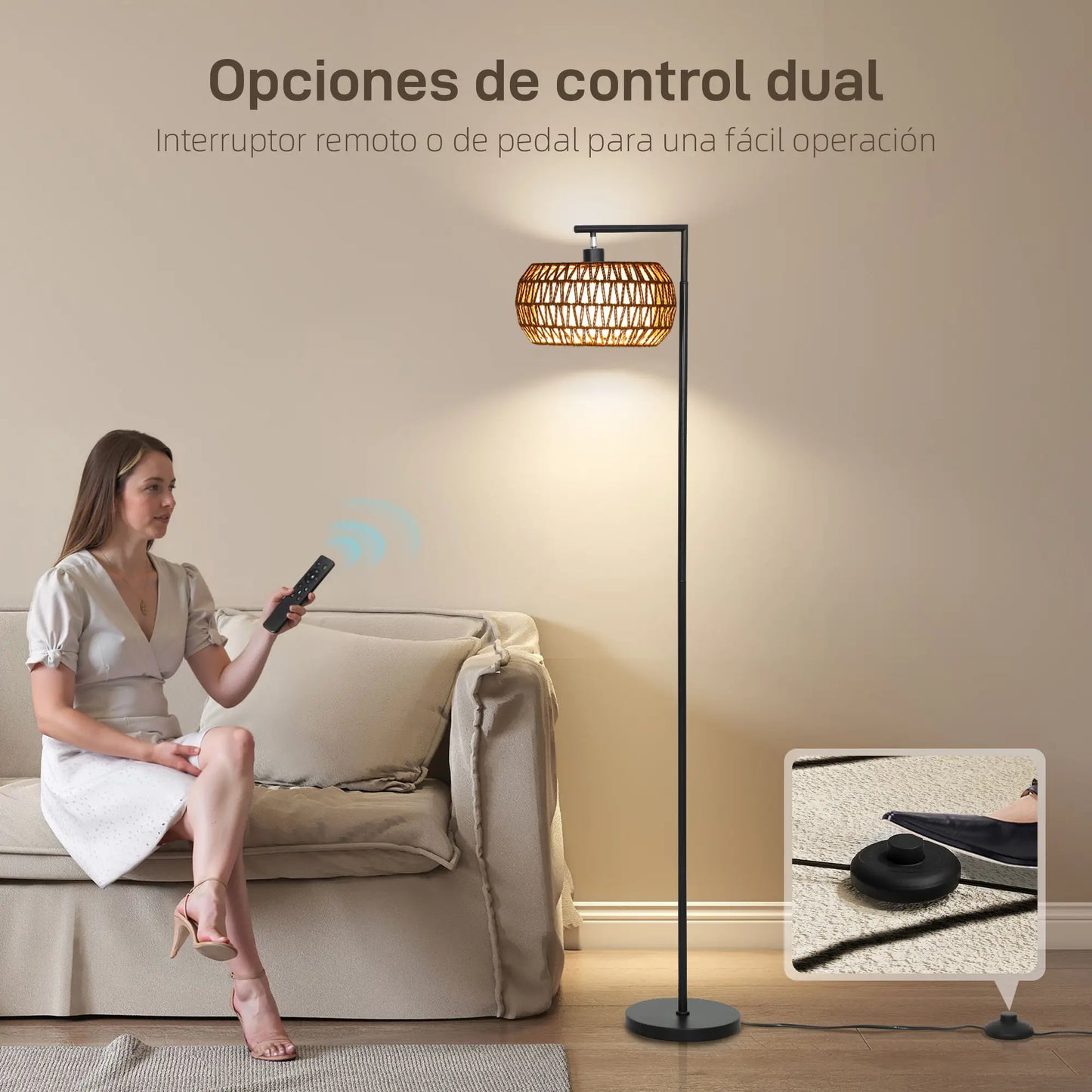 💡 Lámpara de Pie Bohemia con Doble Pantalla Regulable – 3 Temperaturas de Color, Brillo Ajustable y Mando a Distancia