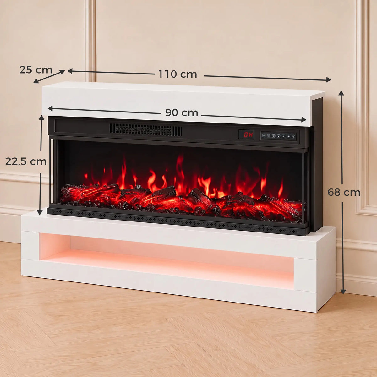 🔥 CHIMENEA ELÉCTRICA PANORAMIC FLAME 110 – BLANCA CON LLAMAS 3D, MUEBLE TV Y LUZ LED