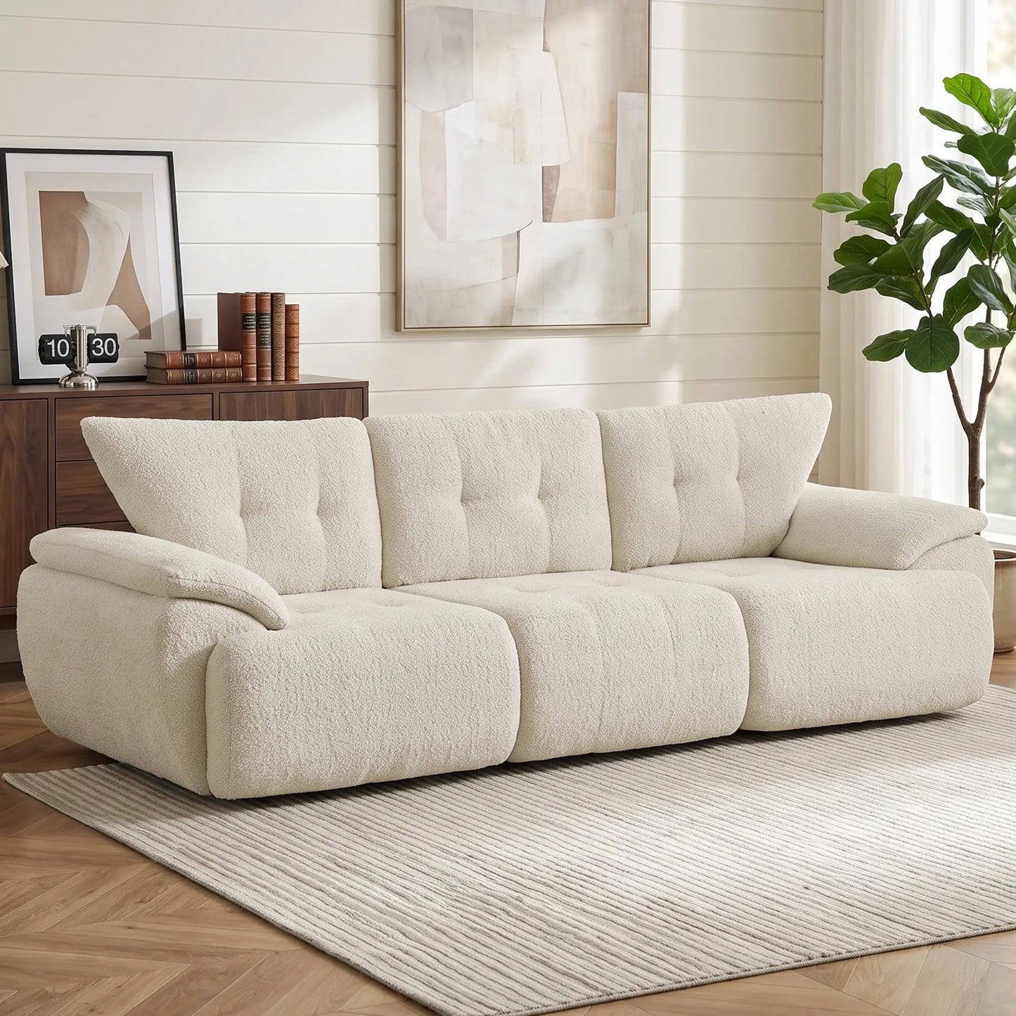 🛋️ Sofá Modular de 3 Plazas en Chenilla – Blanco Crema | JAM MUEBLES