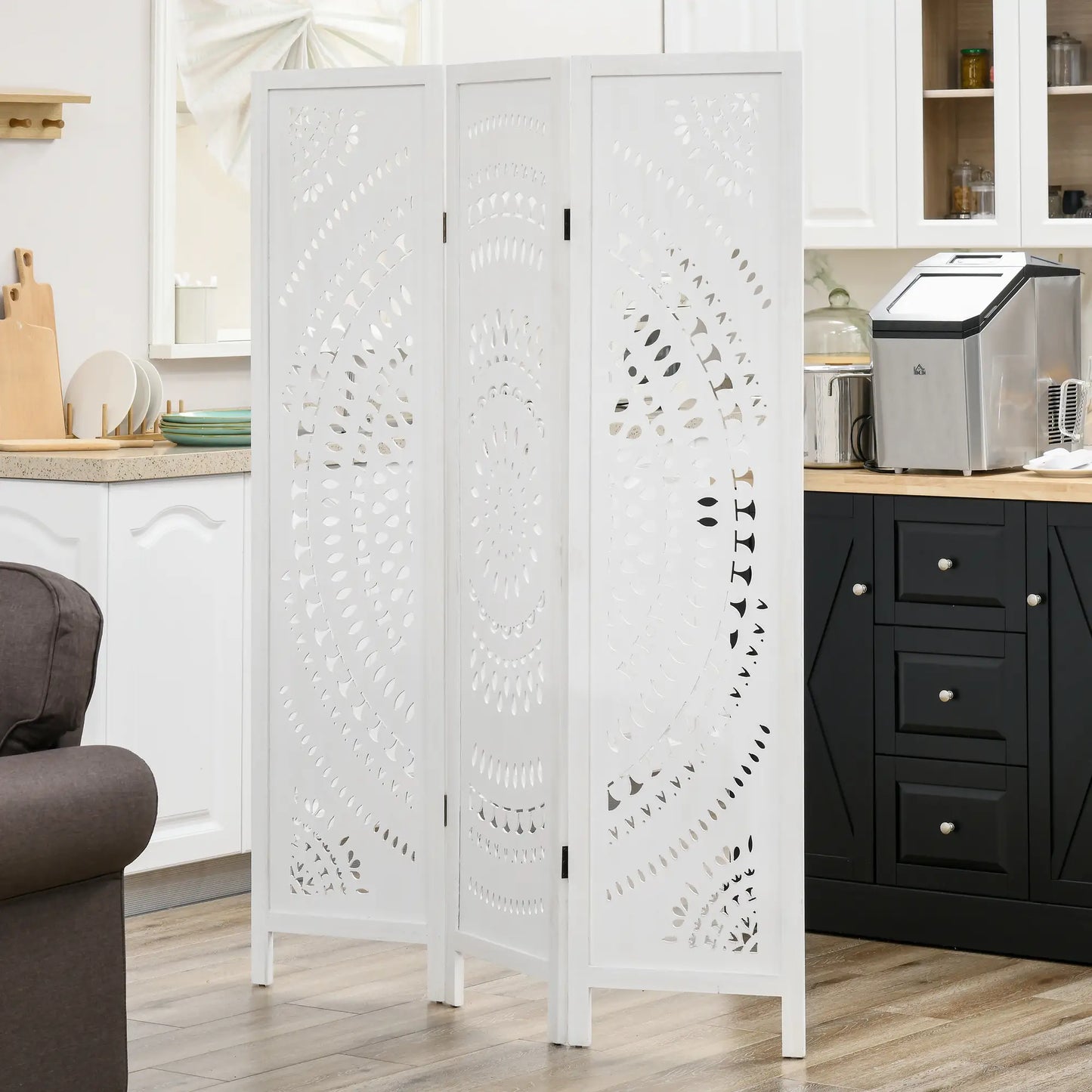 🚪 BIOMBO PLEGABLE DE MADERA 3 PANELES 120 × 170 CM – DISEÑO TALLADO, PRIVACIDAD Y ELEGANCIA