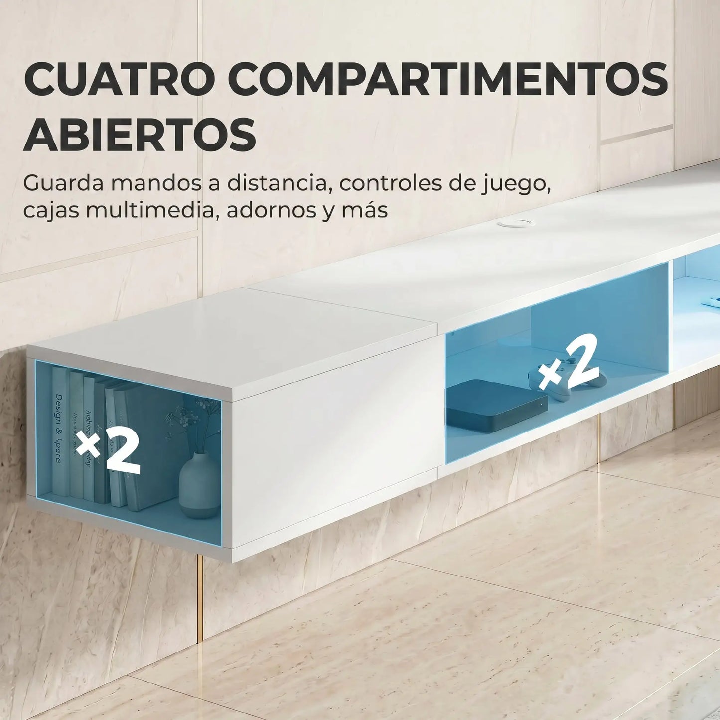 📺 MUEBLE TV SUSPENDIDO “LED FLOAT 178” – PARA TV HASTA 75" + ILUMINACIÓN RGB · BLANCO