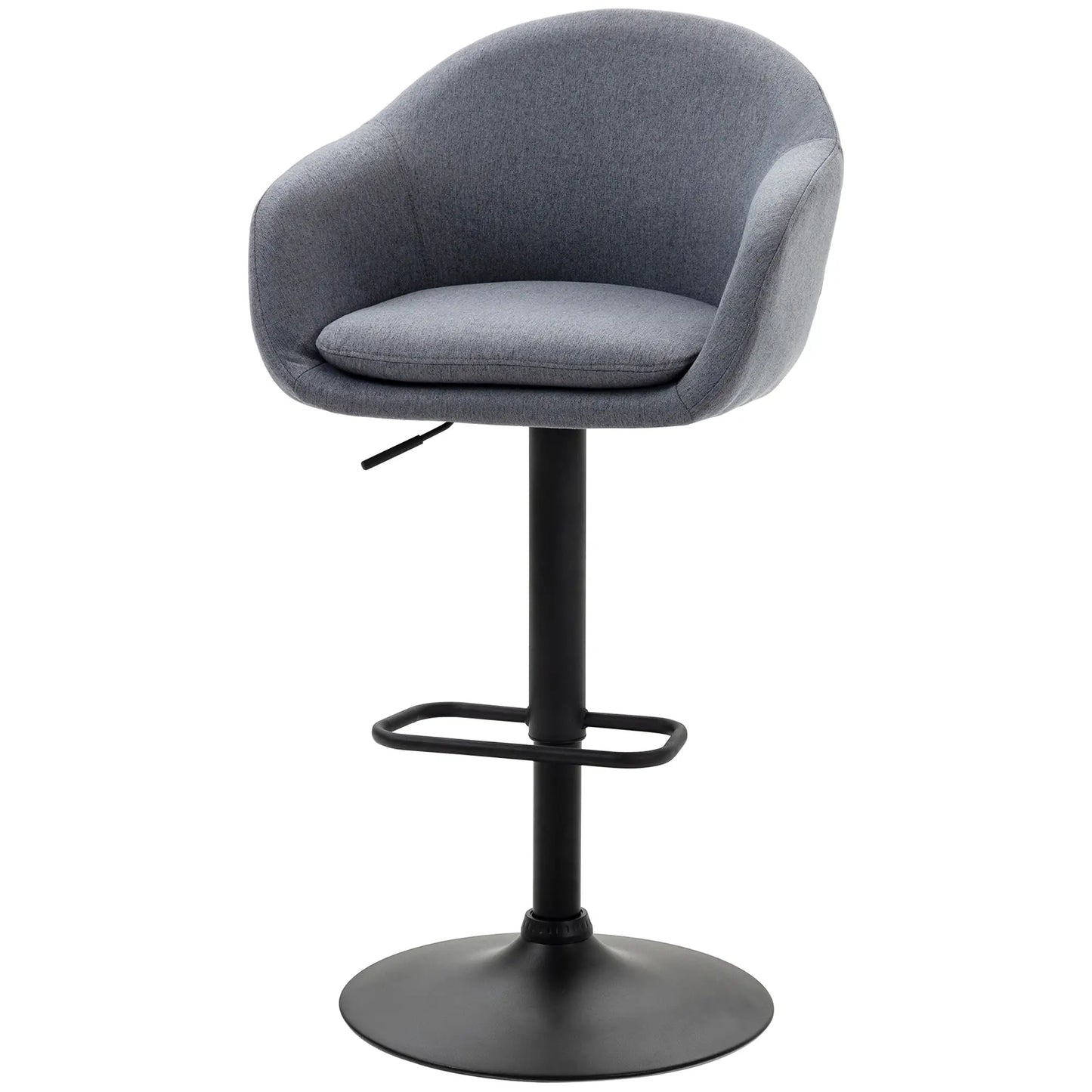 🪑 Taburete de Bar Regulable Tapizado en Tela Gris Oscuro – Giratorio 360° con Reposapiés y Base de Acero