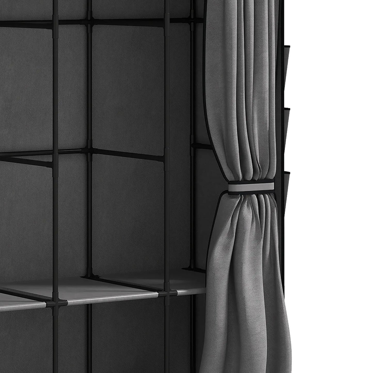 👕 ARMARIO DE TELA GRANDE 212 CM CON 5 BARRAS, 5 ESTANTES Y 6 BOLSILLOS – GRIS