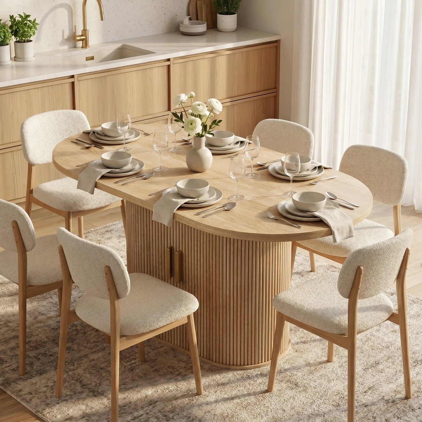 🍽️ MESA DE COMEDOR OVALADA ROBLE 140 CM – CON ALMACENAJE INTEGRADO Y ESTILO FARMHOUSE
