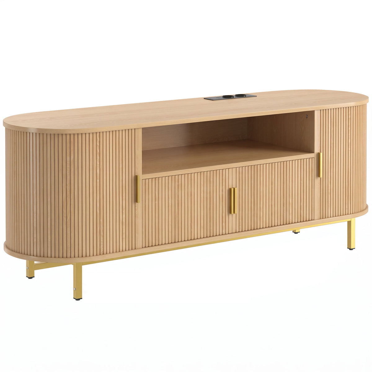 🌿 MUEBLE TV OAK CONNECT 140 – ROBLE CON PUERTAS CORREDERAS, ENCHUFES, USB Y USB-C