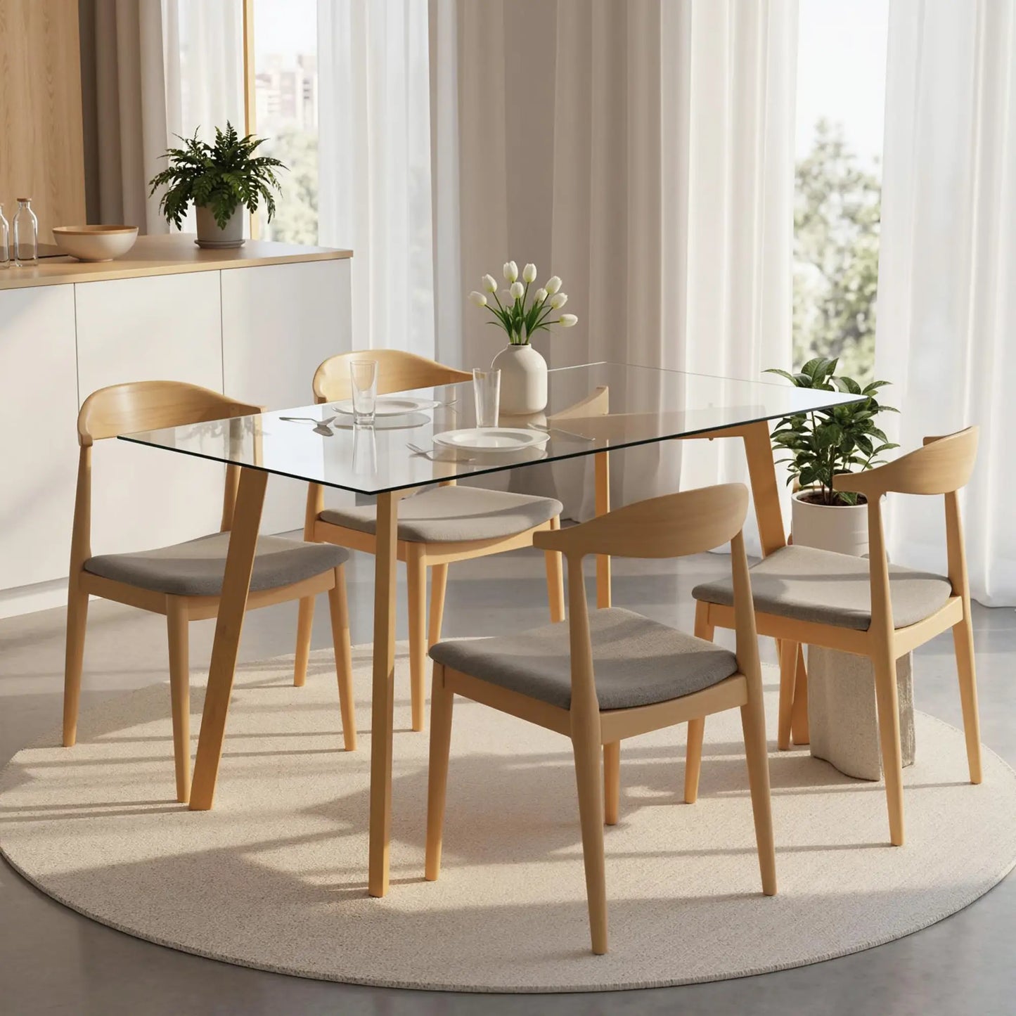 🍽️ Mesa de Comedor Rectangular de Cristal Templado para 6 Personas – 150 × 75 × 76 cm – Transparente / Madera Natural | JAM MUEBLES